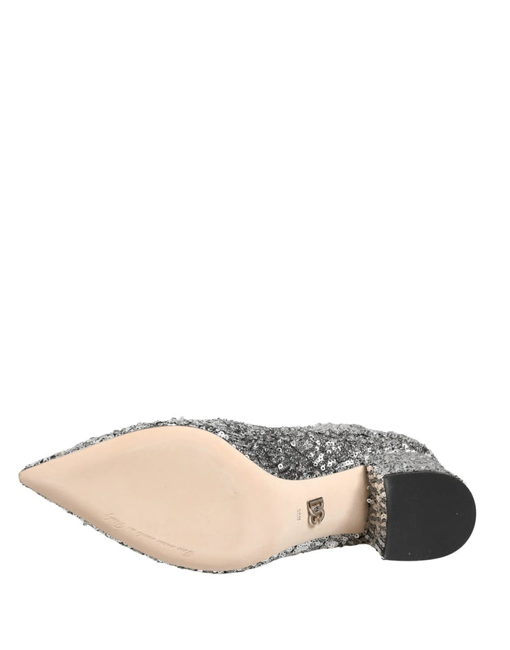 Dolce &amp; Gabbana Sample Sale | Dolce &amp; Gabbana Silver Sequined Short Boots Stretch Shoes - | Designer outlet