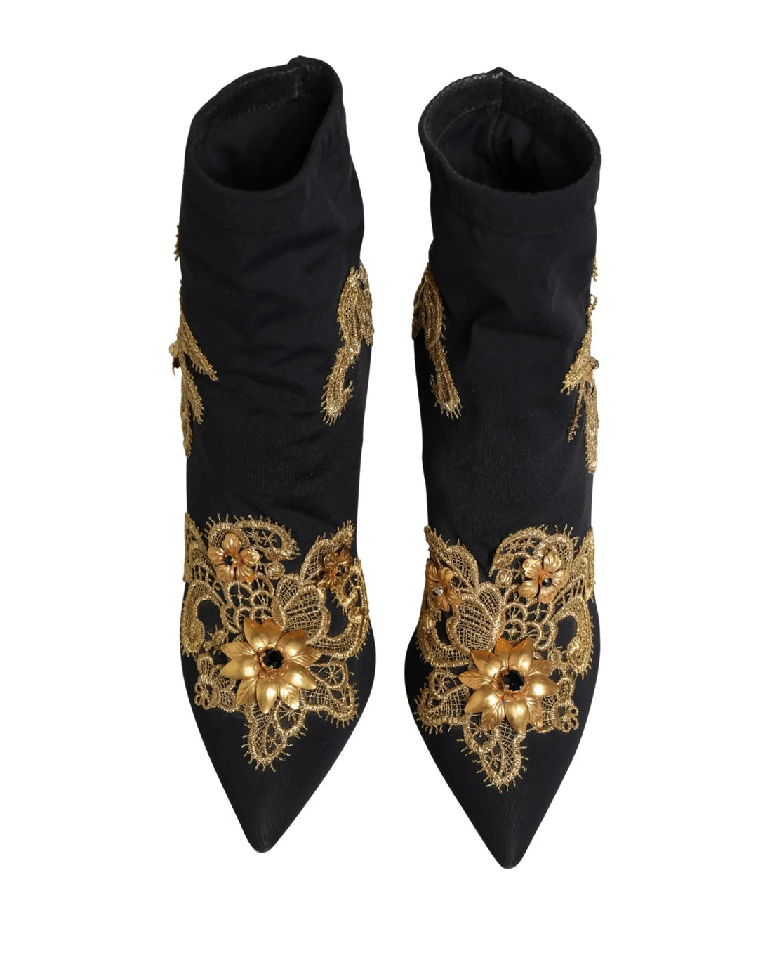 Dolce &amp; Gabbana Sample Sale | Dolce &amp; Gabbana Black Gold Embroidery Crystal Boots Shoes - | Designer outlet