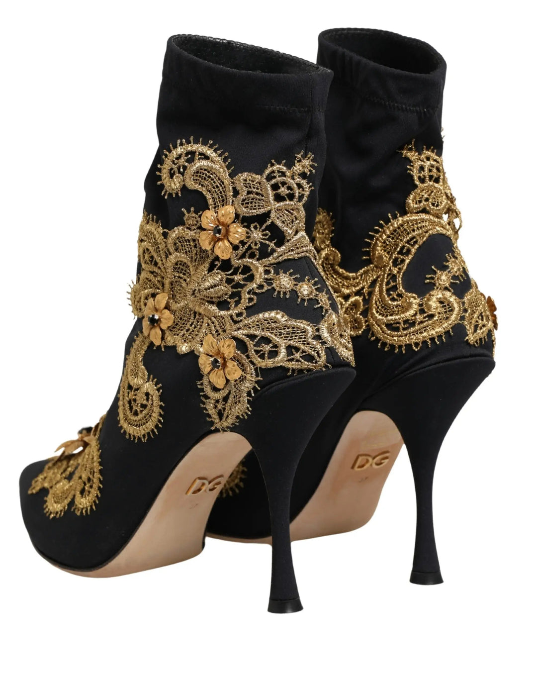 Dolce &amp; Gabbana Sample Sale | Dolce &amp; Gabbana Black Gold Embroidery Crystal Boots Shoes - | Designer outlet