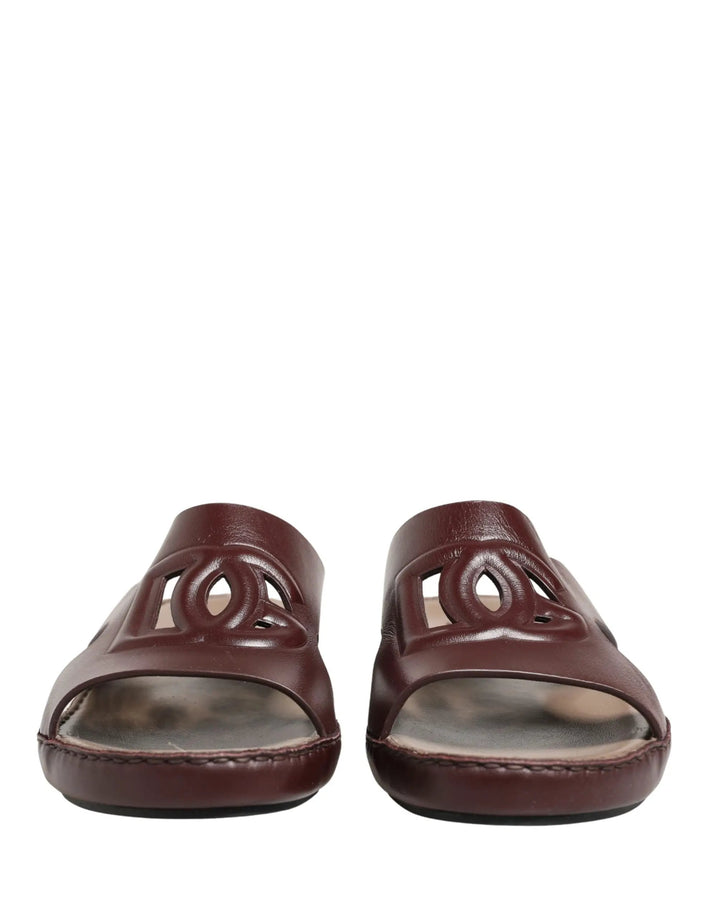 Dolce &amp; Gabbana Sample Sale | Dolce &amp; Gabbana Maroon Leather Cutout DG Logo Sandals Shoes - | Designer outlet