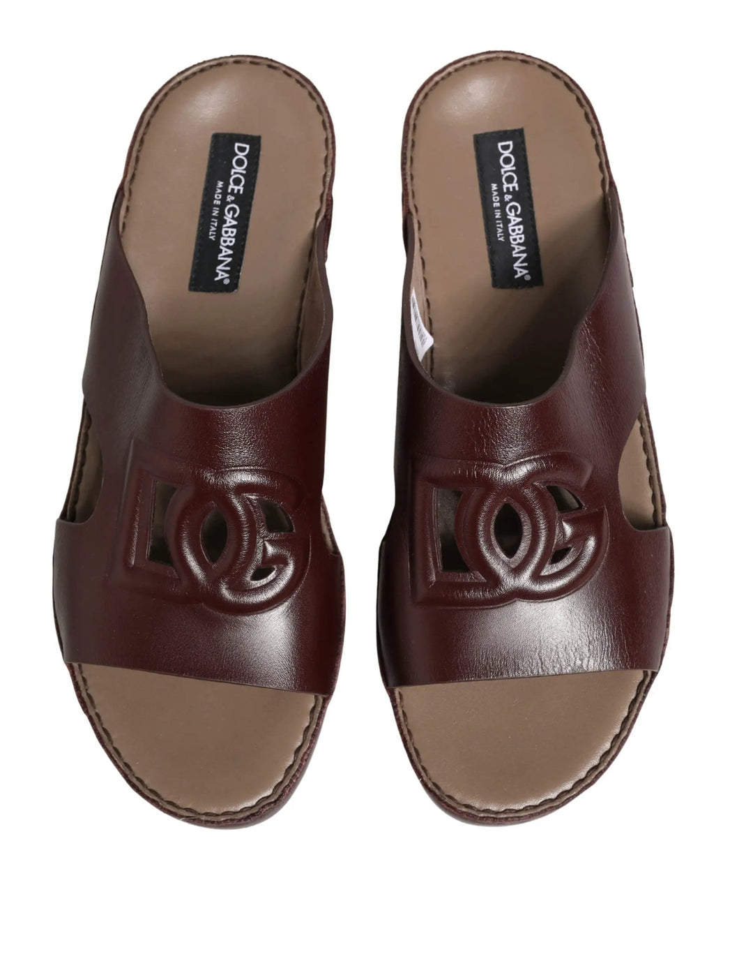 Dolce &amp; Gabbana Sample Sale | Dolce &amp; Gabbana Maroon Leather Cutout DG Logo Sandals Shoes - | Designer outlet