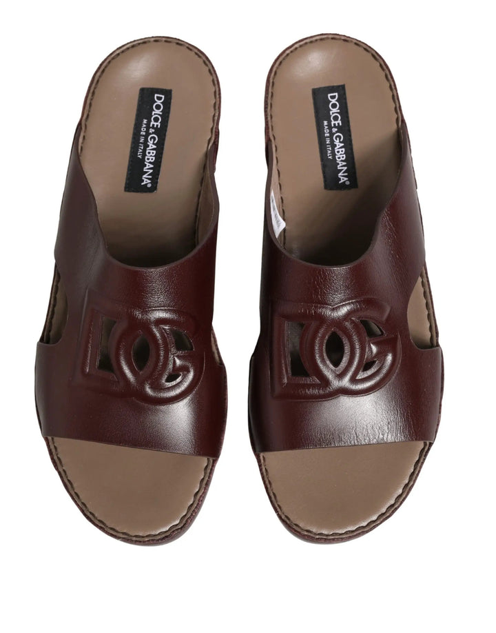 Dolce &amp; Gabbana Sample Sale | Dolce &amp; Gabbana Maroon Leather Cutout DG Logo Sandals Shoes - | Designer outlet