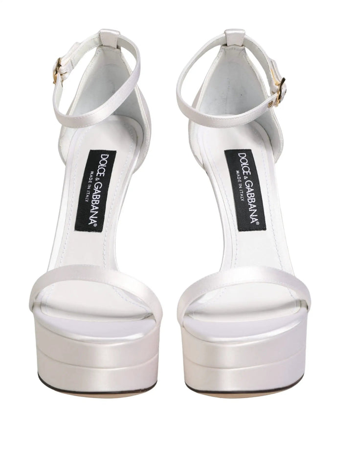 Dolce &amp; Gabbana Sample Sale | Dolce &amp; Gabbana White Platform Ankle Strap Sandals Shoes - | Designer outlet