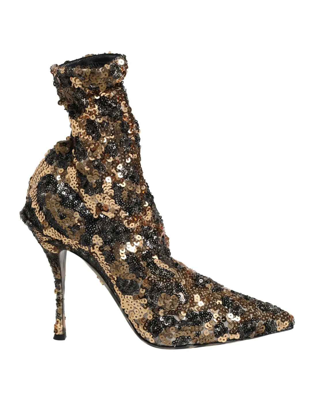 Dolce &amp; Gabbana Sample Sale | Dolce &amp; Gabbana Gold Leopard Sequin Sock Ankle Boots Shoes - | Designer outlet