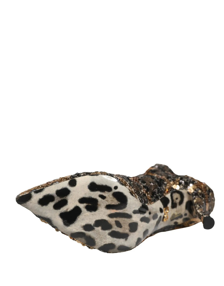 Dolce &amp; Gabbana Sample Sale | Dolce &amp; Gabbana Gold Leopard Sequin Sock Ankle Boots Shoes - | Designer outlet