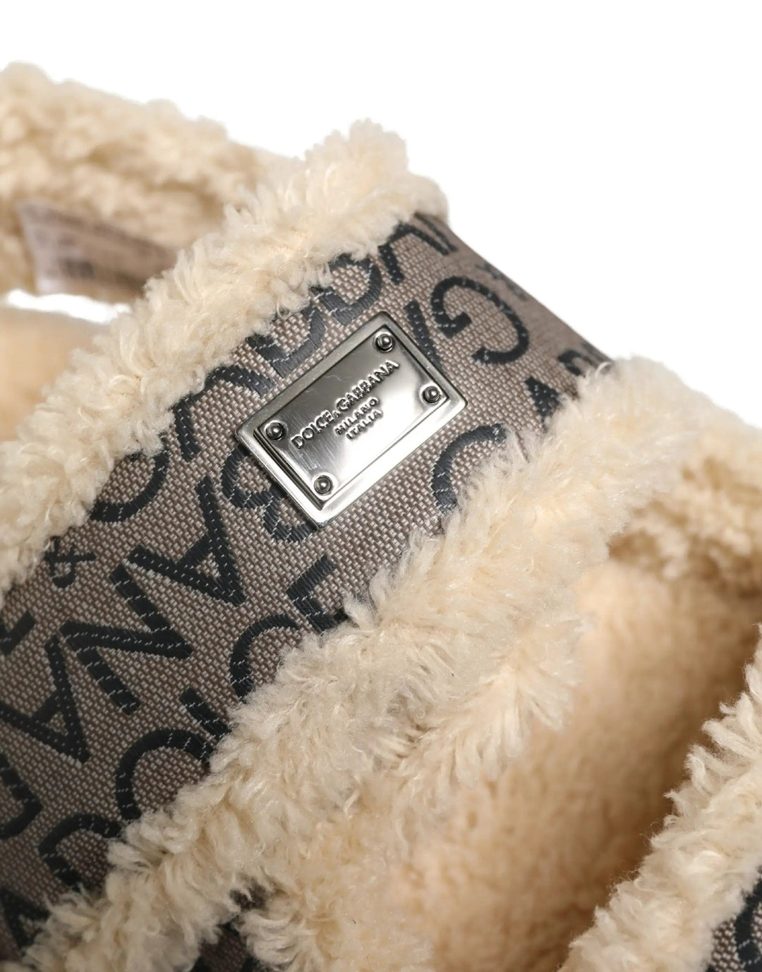 Dolce &amp; Gabbana Sample Sale | Dolce &amp; Gabbana Beige Faux Fur Logo Print Flats Sandals Shoes - | Designer outlet