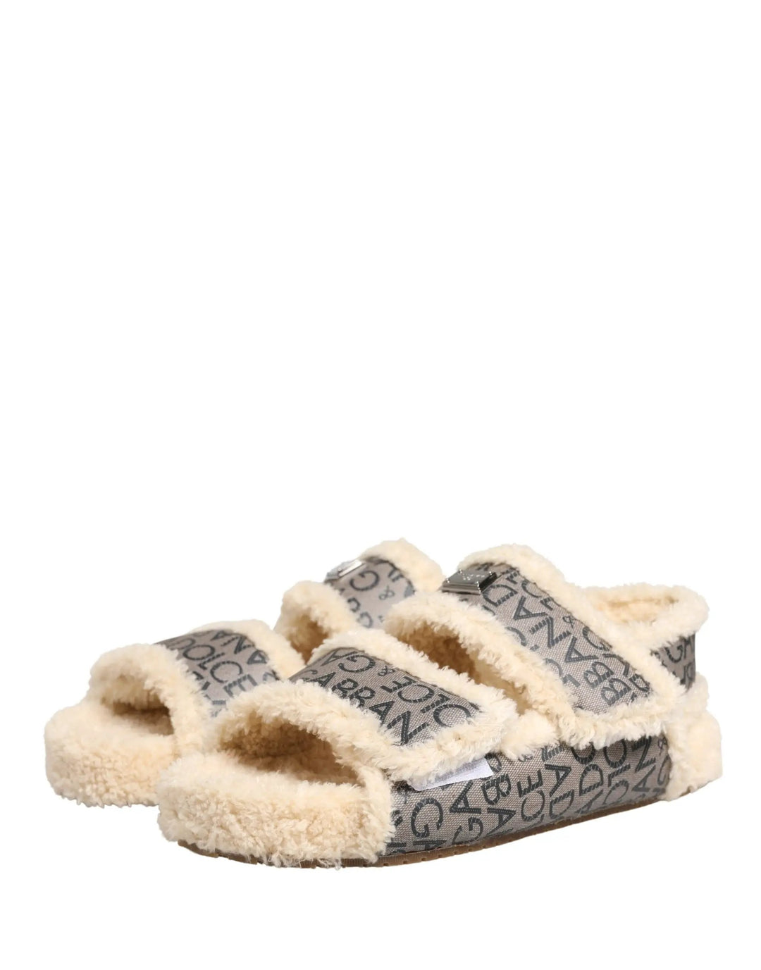 Dolce &amp; Gabbana Sample Sale | Dolce &amp; Gabbana Beige Faux Fur Logo Print Flats Sandals Shoes - | Designer outlet