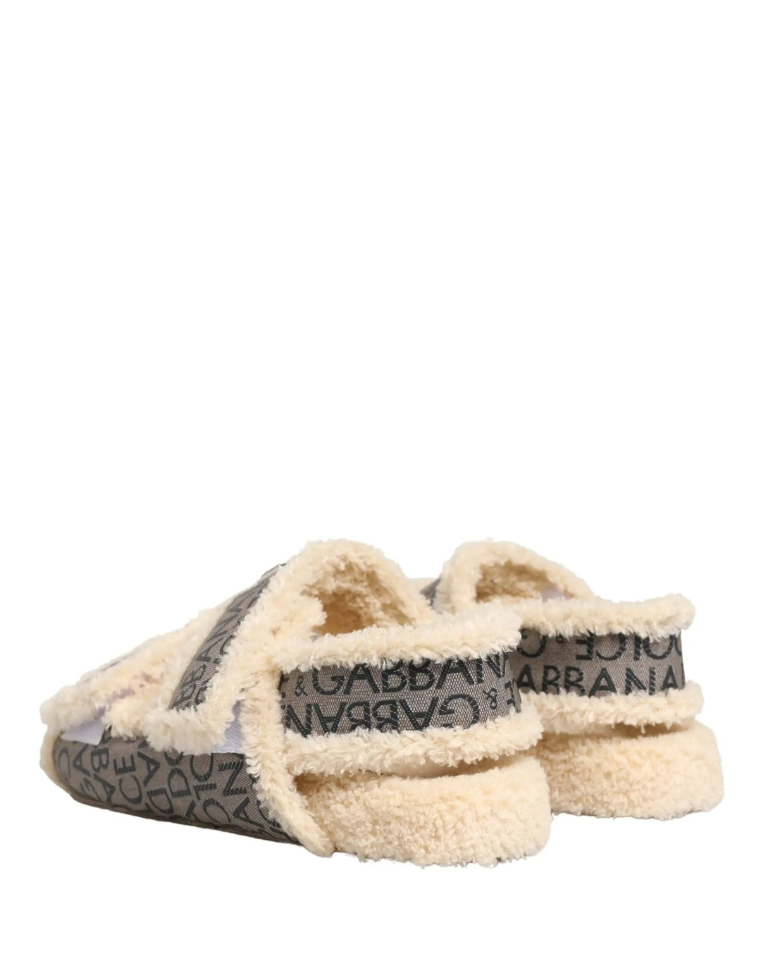 Dolce &amp; Gabbana Sample Sale | Dolce &amp; Gabbana Beige Faux Fur Logo Print Flats Sandals Shoes - | Designer outlet
