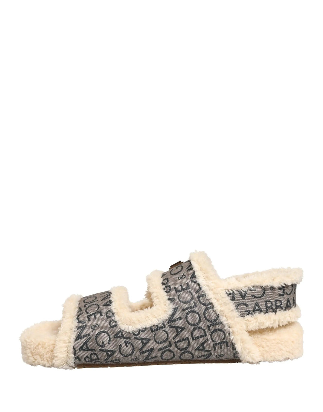 Dolce &amp; Gabbana Sample Sale | Dolce &amp; Gabbana Beige Faux Fur Logo Print Flats Sandals Shoes - | Designer outlet