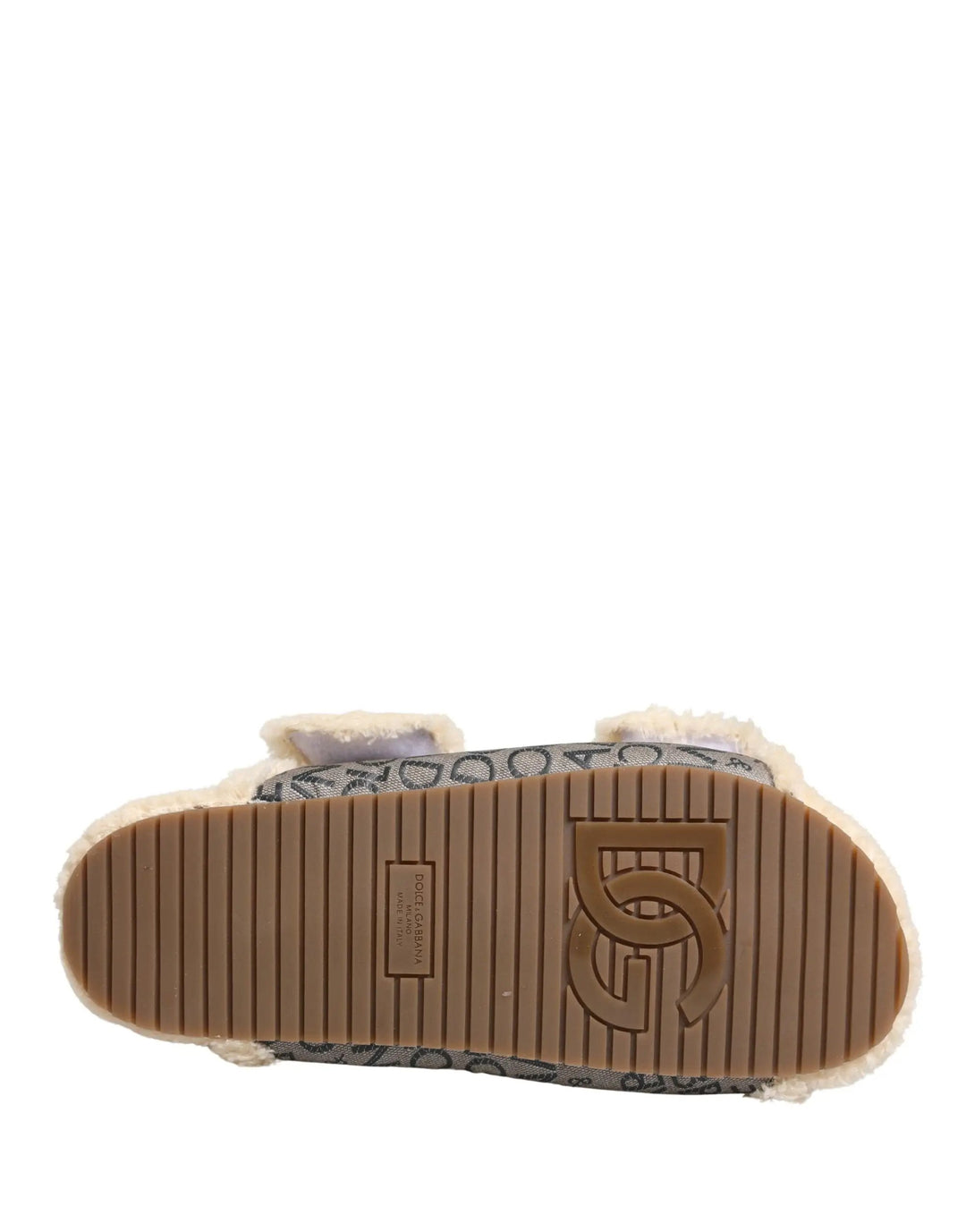 Dolce &amp; Gabbana Sample Sale | Dolce &amp; Gabbana Beige Faux Fur Logo Print Flats Sandals Shoes - | Designer outlet
