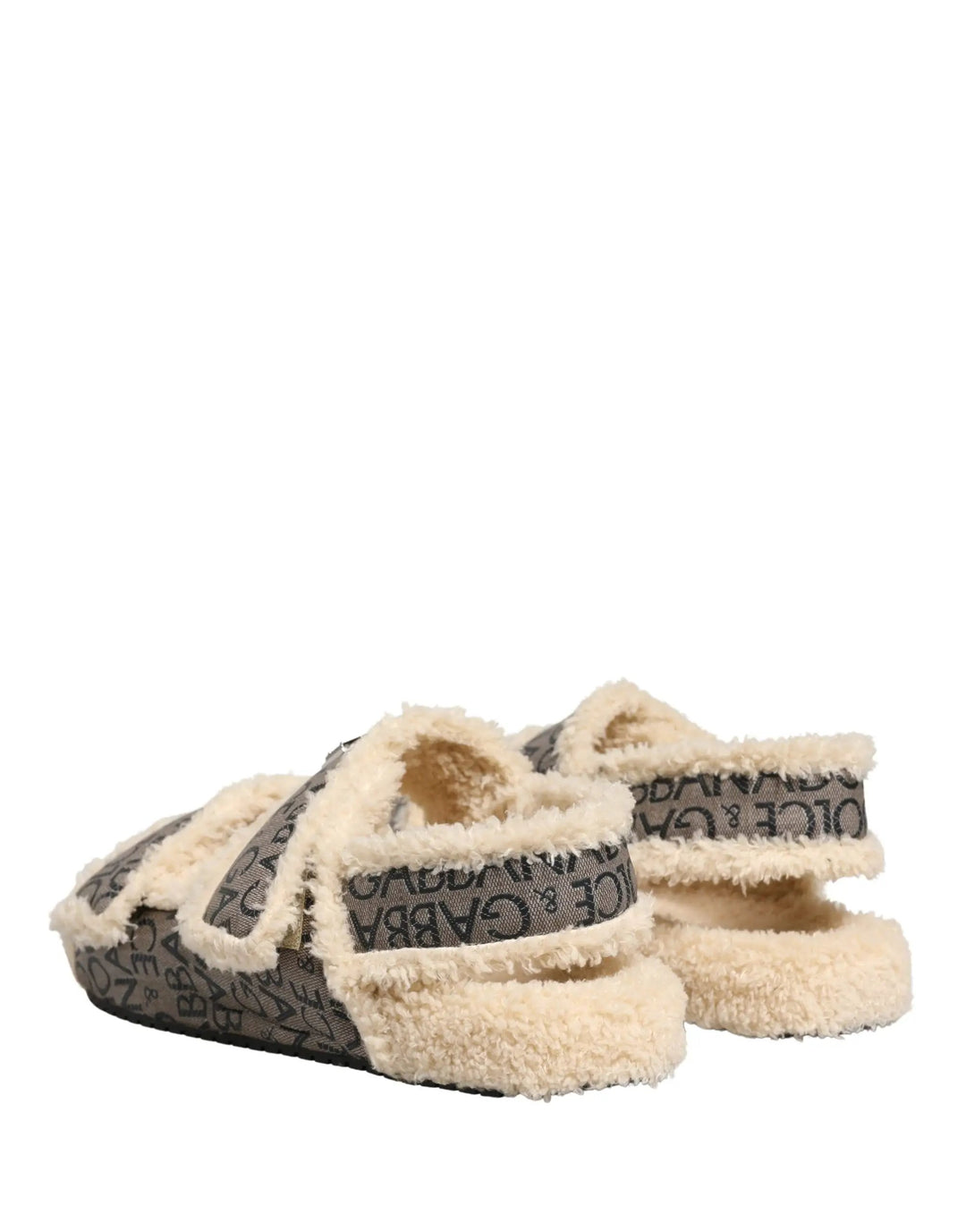 Dolce &amp; Gabbana Sample Sale | Dolce &amp; Gabbana Beige Faux Fur Logo Print Flats Sandals Shoes - | Designer outlet