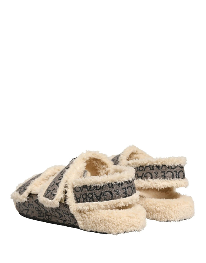 Dolce &amp; Gabbana Sample Sale | Dolce &amp; Gabbana Beige Faux Fur Logo Print Flats Sandals Shoes - | Designer outlet