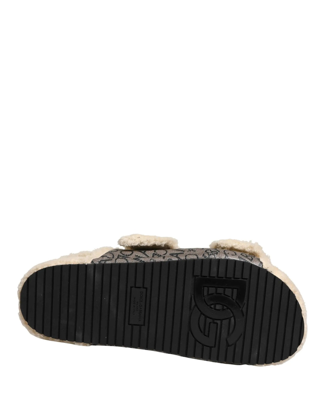 Dolce &amp; Gabbana Sample Sale | Dolce &amp; Gabbana Beige Faux Fur Logo Print Flats Sandals Shoes - | Designer outlet