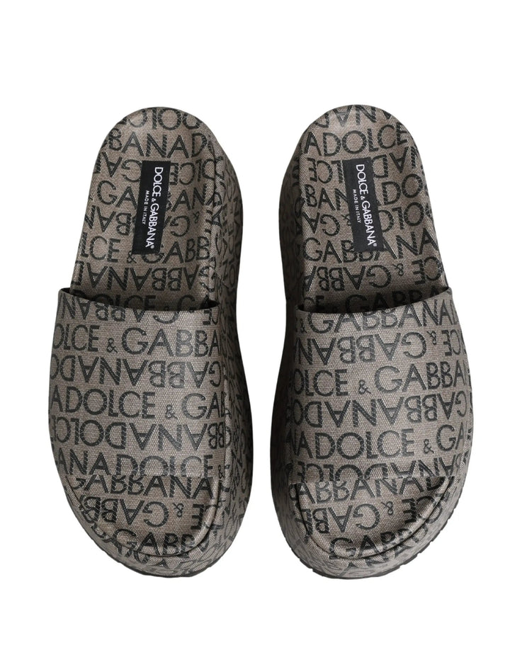 Dolce &amp; Gabbana Sample Sale | Dolce &amp; Gabbana Gray Leather Monogram Logo Sandals Shoes - | Designer outlet