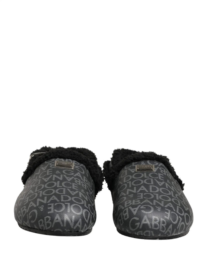 Dolce &amp; Gabbana Sample Sale | Dolce &amp; Gabbana Gray Faux Fur Jacquard Mules Sandals Shoes - | Designer outlet