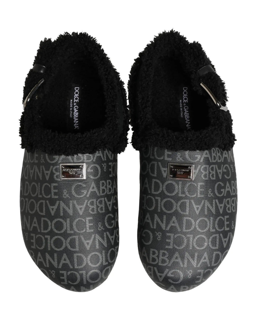 Dolce &amp; Gabbana Sample Sale | Dolce &amp; Gabbana Gray Faux Fur Jacquard Mules Sandals Shoes - | Designer outlet