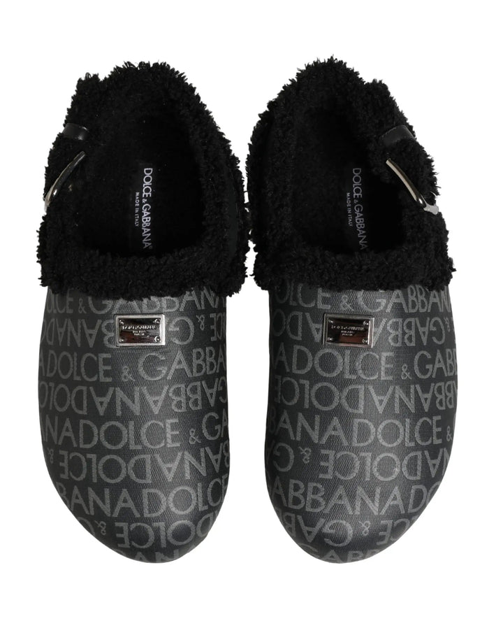 Dolce &amp; Gabbana Sample Sale | Dolce &amp; Gabbana Gray Faux Fur Jacquard Mules Sandals Shoes - | Designer outlet