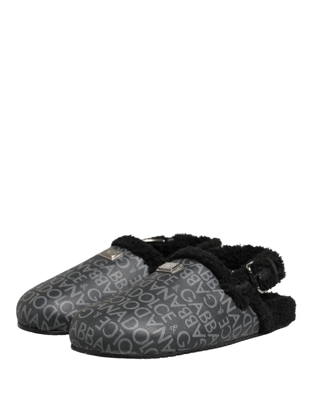 Dolce &amp; Gabbana Sample Sale | Dolce &amp; Gabbana Gray Faux Fur Jacquard Mules Sandals Shoes - | Designer outlet