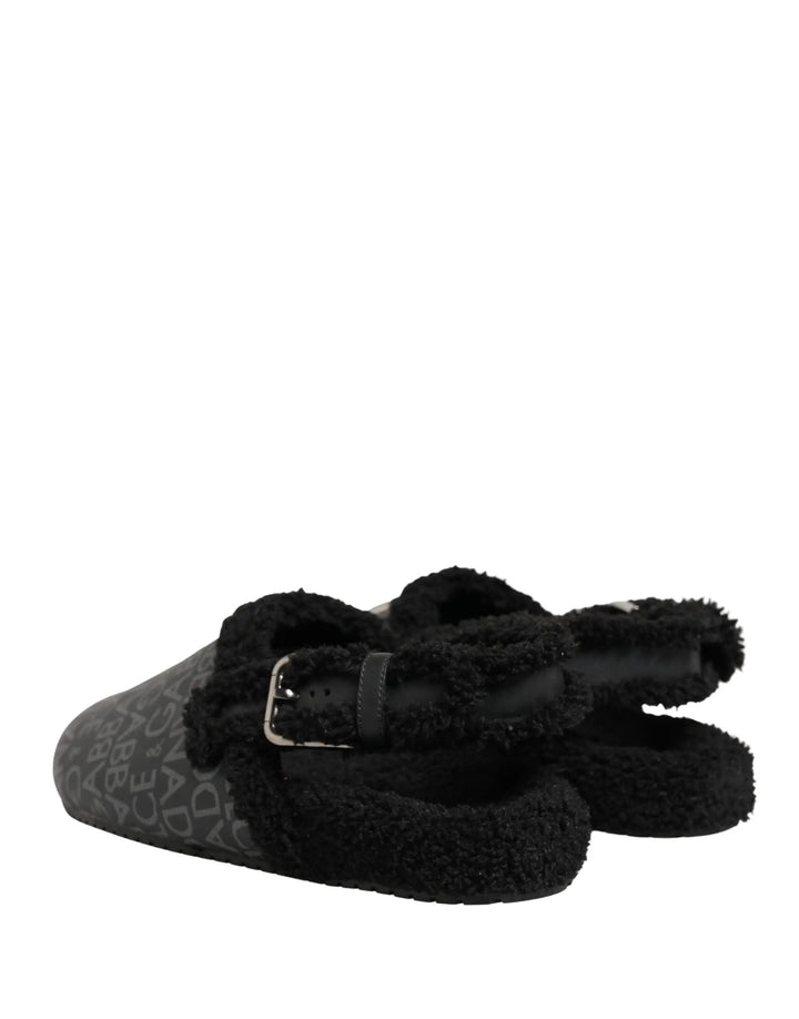 Dolce &amp; Gabbana Sample Sale | Dolce &amp; Gabbana Gray Faux Fur Jacquard Mules Sandals Shoes - | Designer outlet