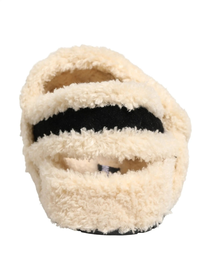 Dolce &amp; Gabbana Sample Sale | Dolce &amp; Gabbana Beige Black Faux Fur Flats Men Sandals Shoes - | Designer outlet