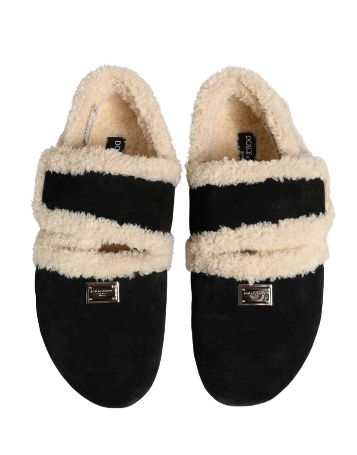 Dolce &amp; Gabbana Sample Sale | Dolce &amp; Gabbana Beige Black Faux Fur Flats Men Sandals Shoes - | Designer outlet