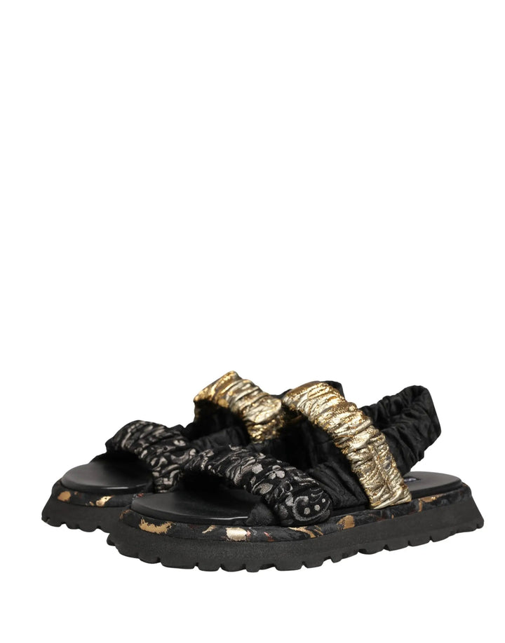 Dolce &amp; Gabbana Sample Sale | Dolce &amp; Gabbana Black Ruching Detail Flats Men Sandals Shoes - | Designer outlet