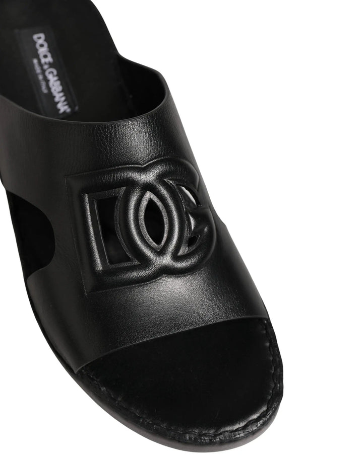 Dolce &amp; Gabbana Sample Sale | Dolce &amp; Gabbana Black Leather Cutout DG Logo Sandals Shoes - | Designer outlet
