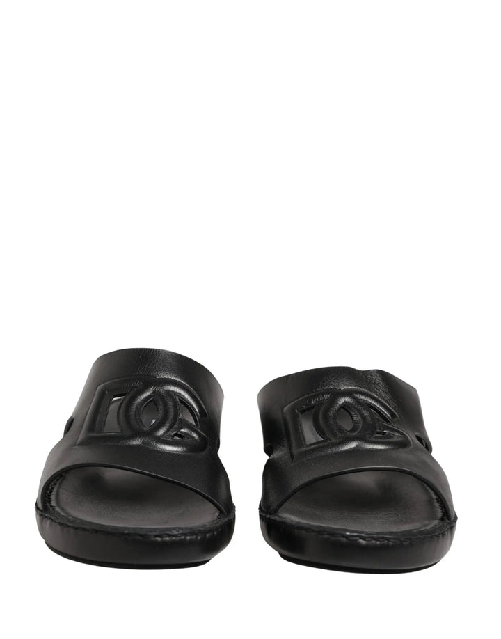 Dolce &amp; Gabbana Sample Sale | Dolce &amp; Gabbana Black Leather Cutout DG Logo Sandals Shoes - | Designer outlet