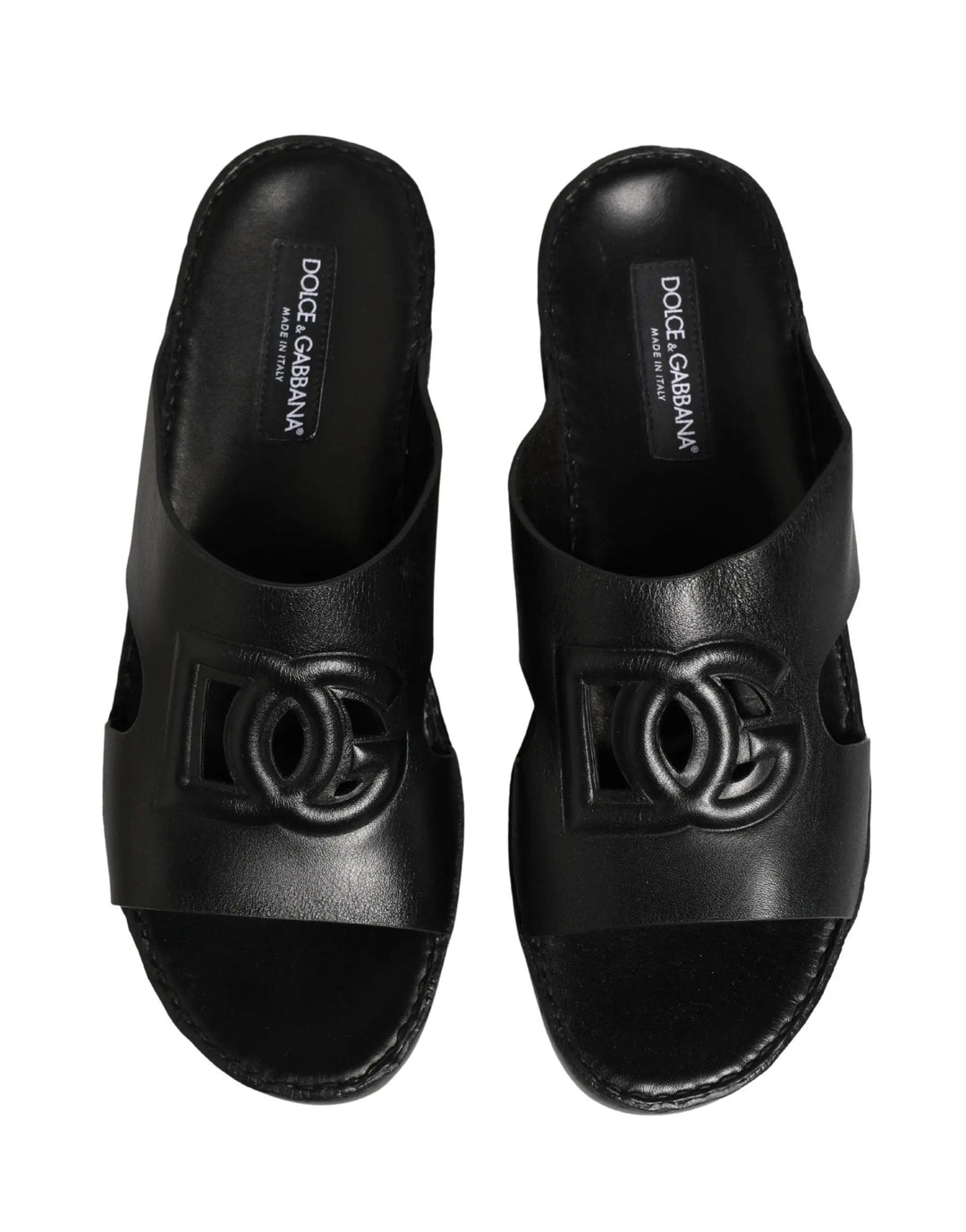 Dolce &amp; Gabbana Sample Sale | Dolce &amp; Gabbana Black Leather Cutout DG Logo Sandals Shoes - | Designer outlet