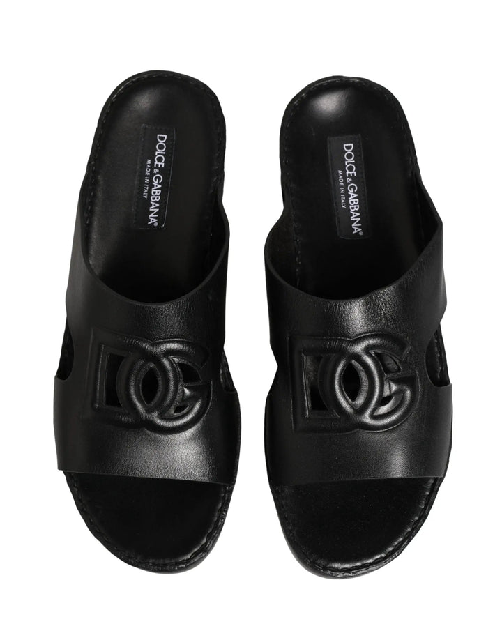 Dolce &amp; Gabbana Sample Sale | Dolce &amp; Gabbana Black Leather Cutout DG Logo Sandals Shoes - | Designer outlet