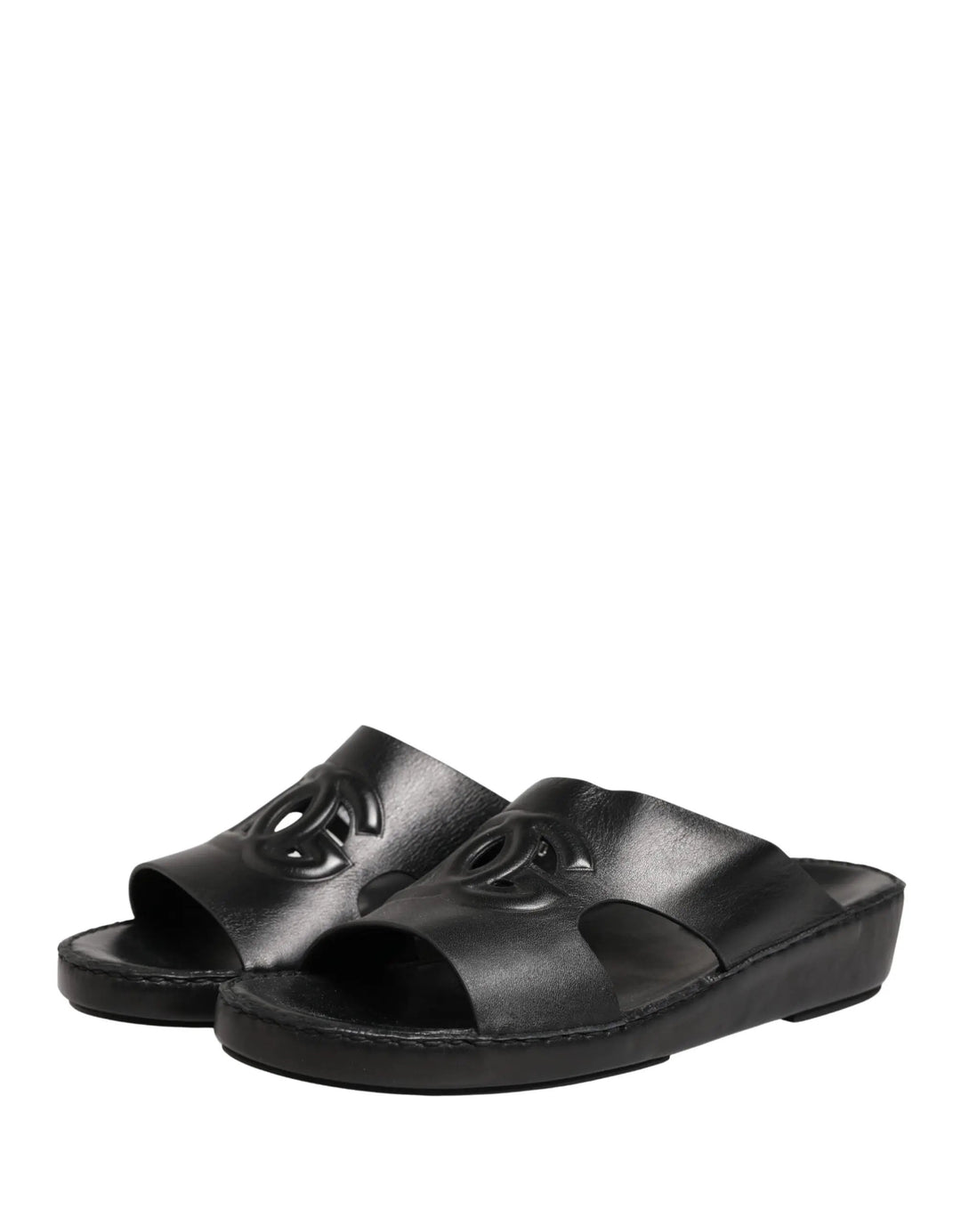 Dolce &amp; Gabbana Sample Sale | Dolce &amp; Gabbana Black Leather Cutout DG Logo Sandals Shoes - | Designer outlet