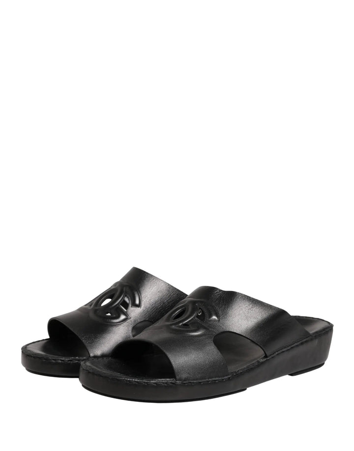 Dolce &amp; Gabbana Sample Sale | Dolce &amp; Gabbana Black Leather Cutout DG Logo Sandals Shoes - | Designer outlet