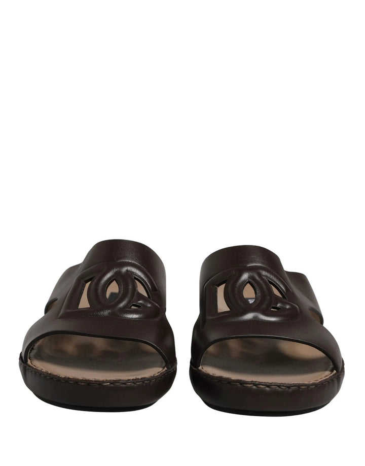 Dolce &amp; Gabbana Sample Sale | Dolce &amp; Gabbana Brown Leather Cutout DG Logo Sandals Shoes - | Designer outlet