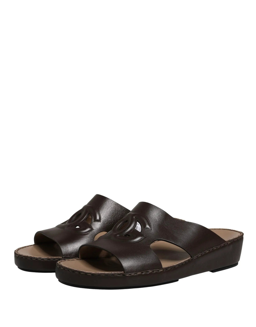 Dolce &amp; Gabbana Sample Sale | Dolce &amp; Gabbana Brown Leather Cutout DG Logo Sandals Shoes - | Designer outlet