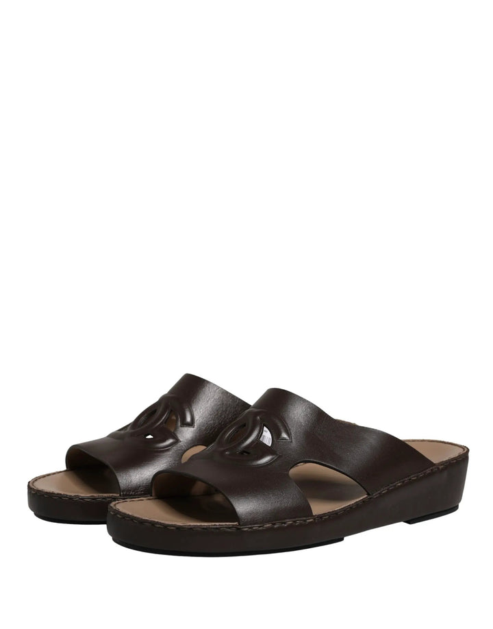 Dolce &amp; Gabbana Sample Sale | Dolce &amp; Gabbana Brown Leather Cutout DG Logo Sandals Shoes - | Designer outlet