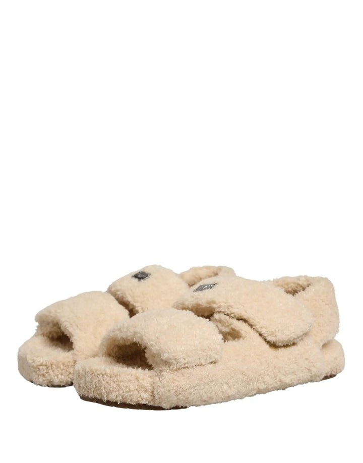 Dolce &amp; Gabbana Sample Sale | Dolce &amp; Gabbana Beige Faux Fur Slides Men Flats Sandals Shoes - | Designer outlet