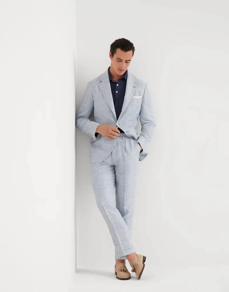Brunello Cucinelli Sample Sale | Brunello Cucinelli Light Blue Linen Two-Piece Suit - | Designer outlet
