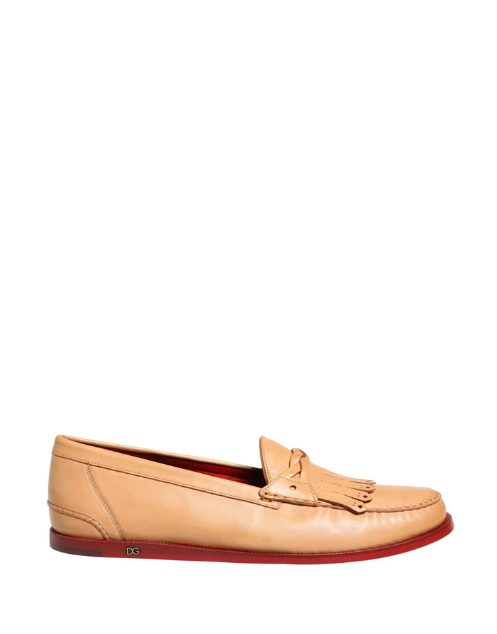 Dolce &amp; Gabbana Sample Sale | Dolce &amp; Gabbana Beige Tassel Leather Men Slip On Loafers Shoes - | Designer outlet