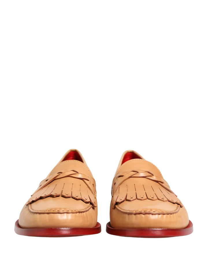 Dolce &amp; Gabbana Beige Tassel Leather Men Slip On Loafers Shoes