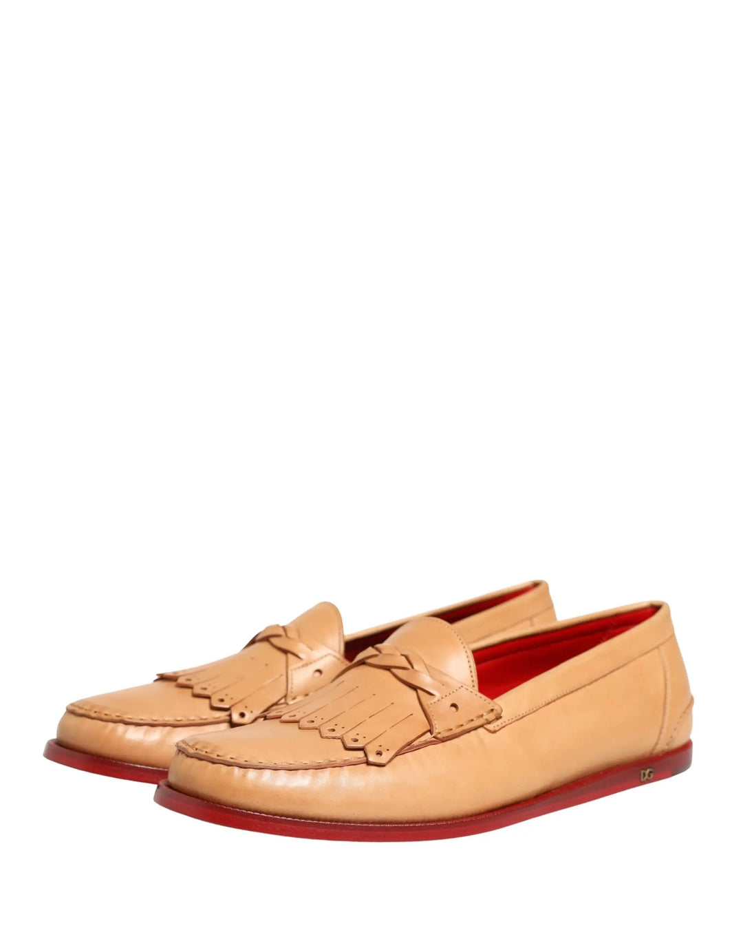 Dolce &amp; Gabbana Beige Tassel Leather Men Slip On Loafers Shoes