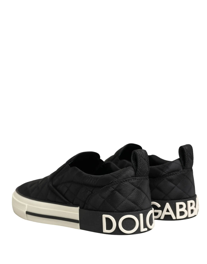 Dolce &amp; Gabbana Black Quilted Slip On Low Top Sneakers Shoes