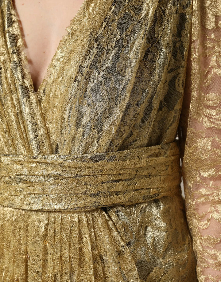 Dolce &amp; Gabbana Gold Sheer Lace Crystal Embellished Dress