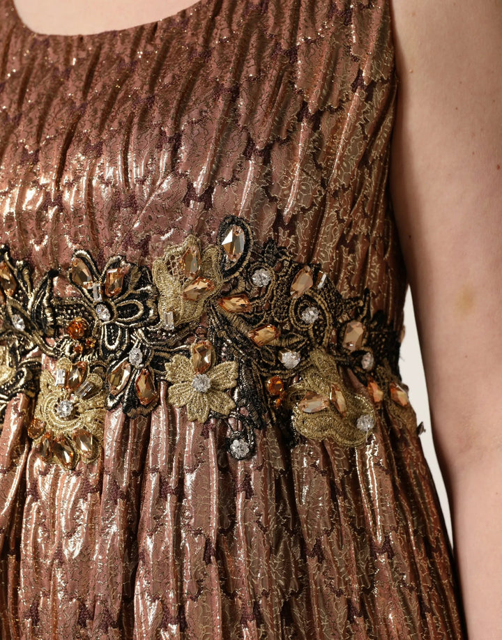 Dolce &amp; Gabbana Brown Metallic Crystal Evening Gown Dress