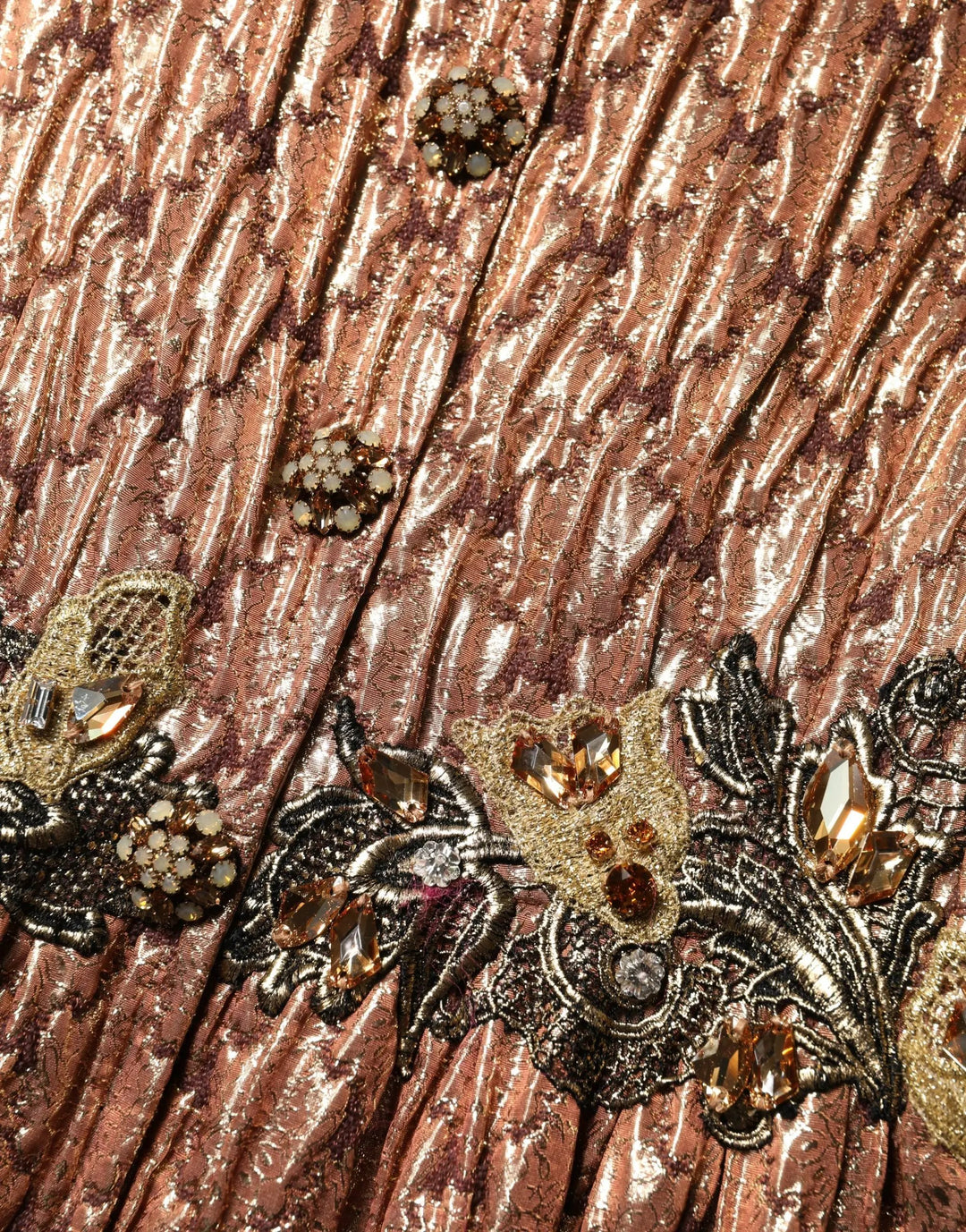 Dolce &amp; Gabbana Brown Metallic Crystal Evening Gown Dress