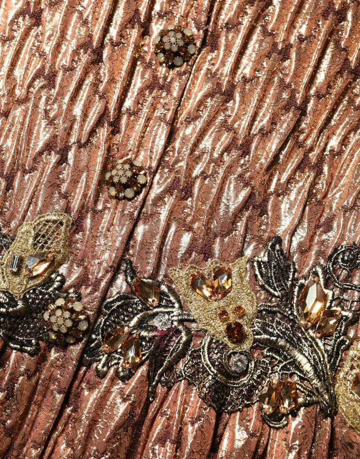 Dolce &amp; Gabbana Brown Metallic Crystal Evening Gown Dress