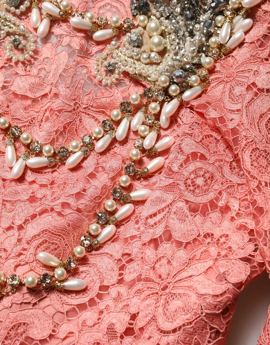Dolce &amp; Gabbana Pink Embellished Mermaid Lace Gown Dress