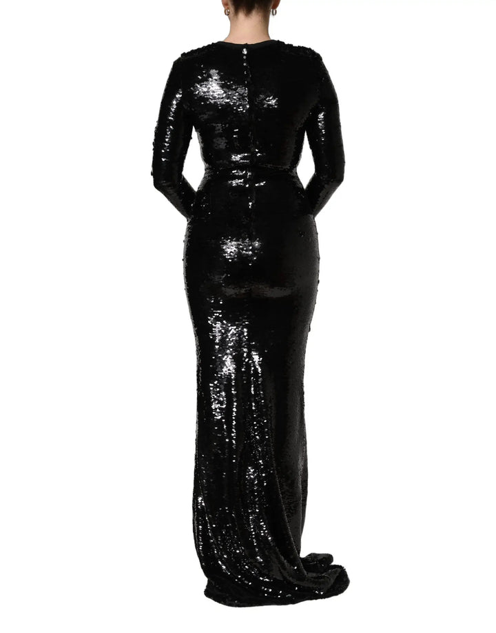 Dolce &amp; Gabbana Black Bodycon Mermaid Sequinned Gown Dress