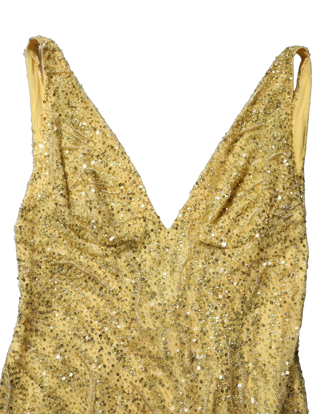 Dolce &amp; Gabbana Gold V-neckline Mermaid Sequinned Gown Dress