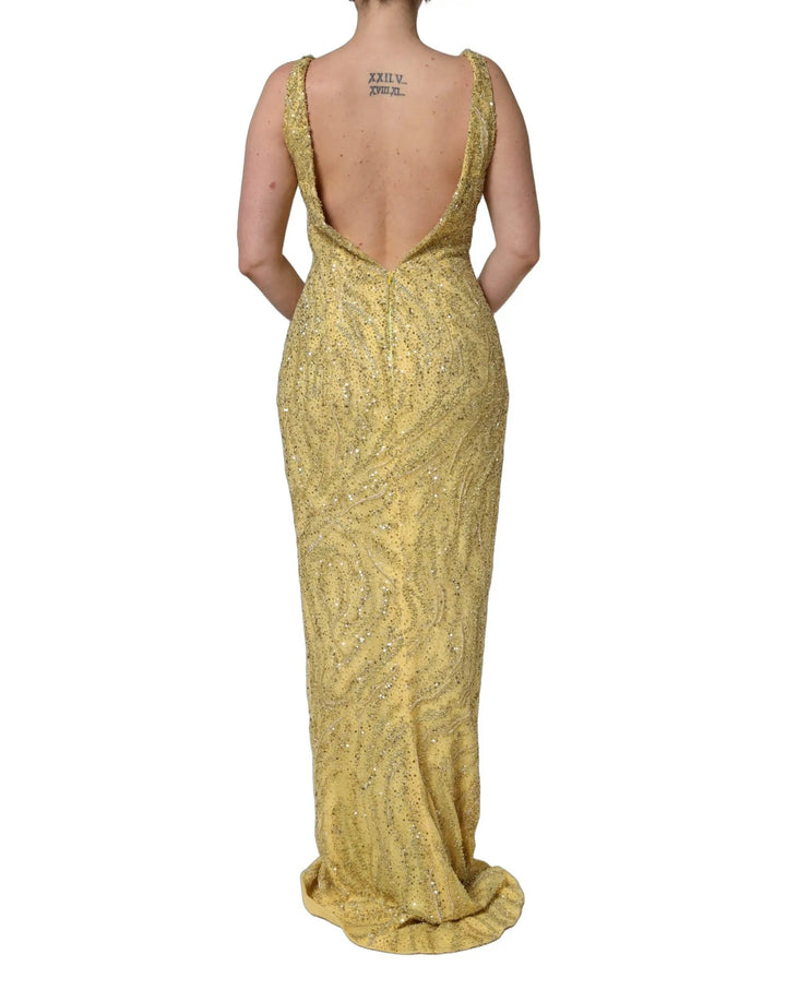 Dolce &amp; Gabbana Gold V-neckline Mermaid Sequinned Gown Dress