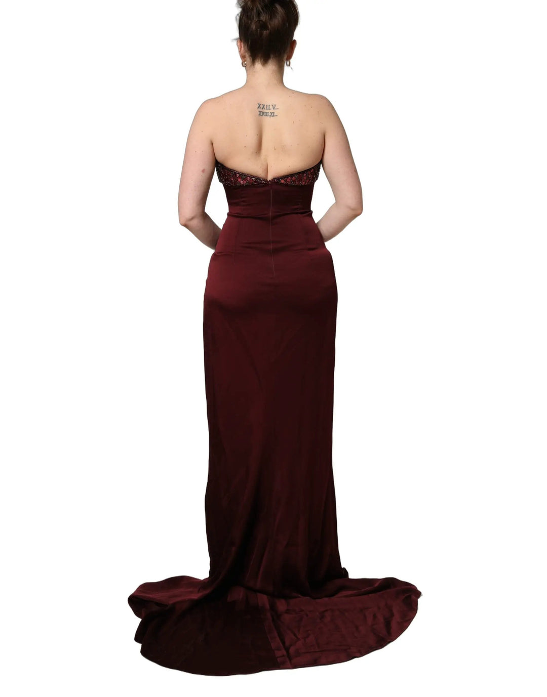 Dolce &amp; Gabbana Maroon Embellished Vneck Evening Gown Dress